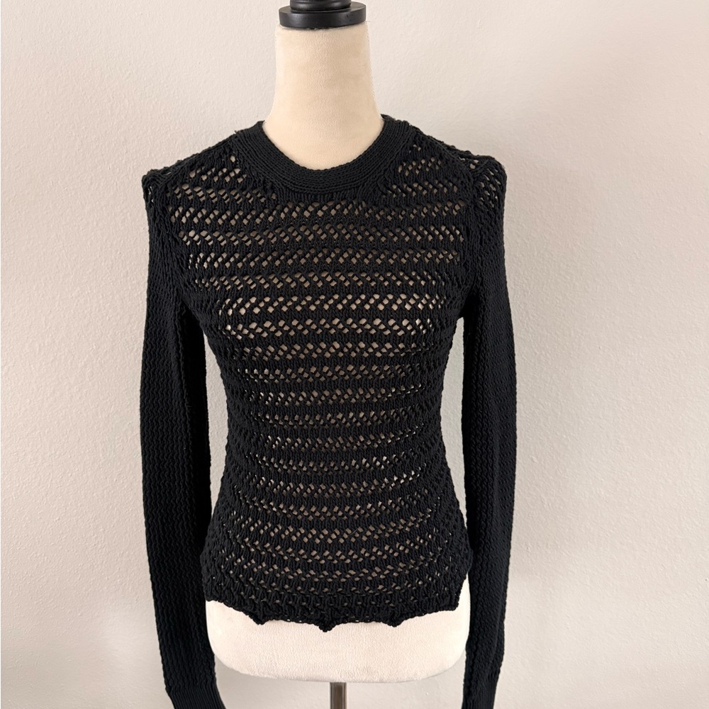 3.1 Phillip Lim Black Crochet Long Sleeve Sweater